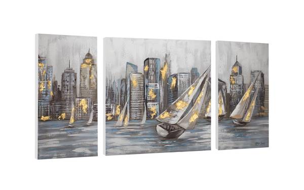 Peinture acrylique Skyline Miro Set Gris - Jaune - Coton - 140 x 70 x 4 cm