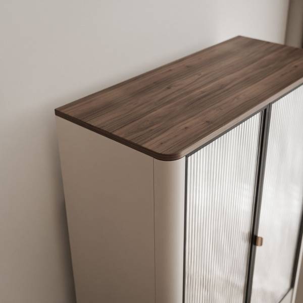 Vitrinenschrank NAVANI 90 Beige - Walnuss