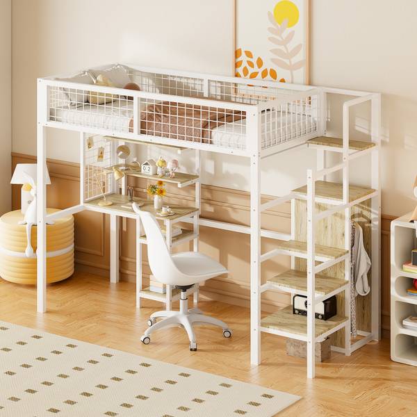 Hochbett Minerva V Weiß - Stahl - 95 x 180 x 249 cm