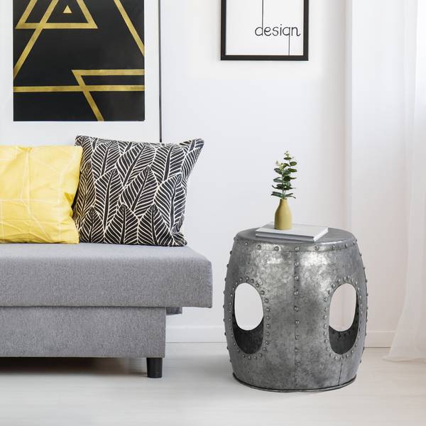 Beistelltisch Ø38x43cm Silber aus Metall Silber - Samt - Stahl - Polycarbonat - 43 x 43 x 43 cm