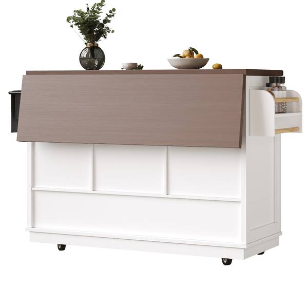 Mobile Kücheninsel Hestia Ⅰ Weiß - Holzwerkstoff - Metall - 74 x 93 x 143 cm