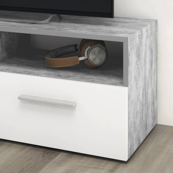 Meuble tv Diego 24538 Imitation béton - Blanc pur - Largeur : 95 cm