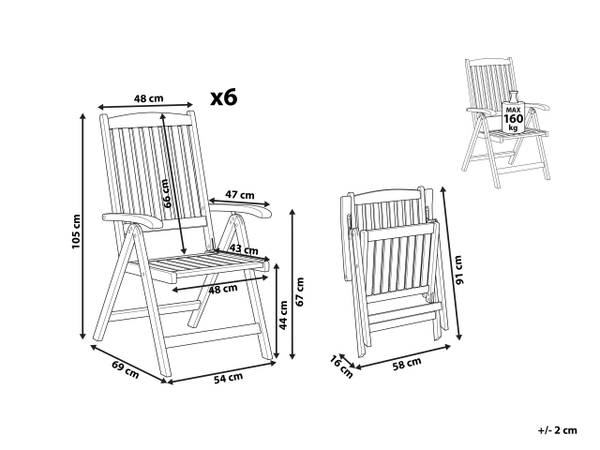 Chaise de jardin JAVA Marron - Bois massif - 54 x 105 x 69 cm