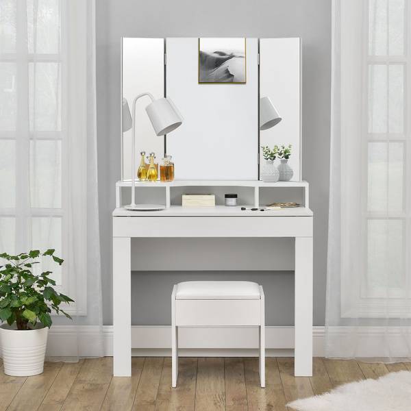 Schminktisch Hocker Melly Weiß - Holzwerkstoff - 40 x 43 x 30 cm