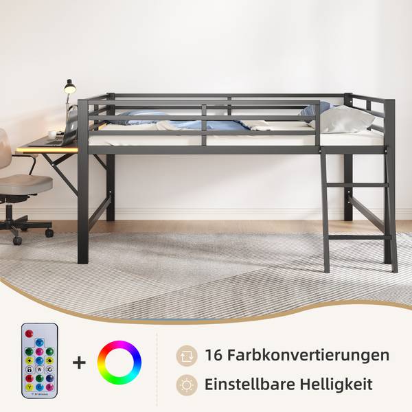 Hochbett Rita Schwarz - Metall - 145 x 102 x 245 cm