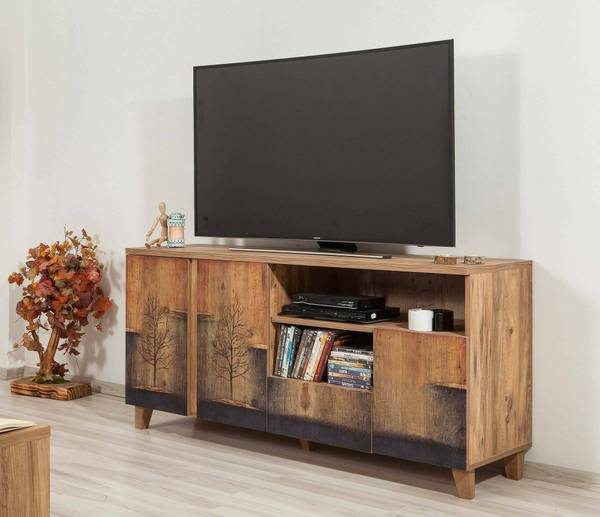 Meuble TV Justitia Marron - Bois manufacturé - 160 x 76 x 45 cm