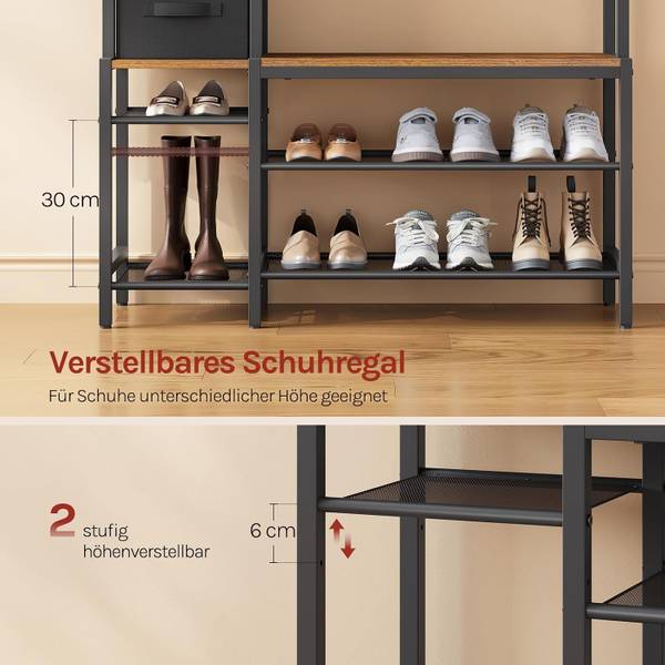 Kleiderständer HO-004 mit Schuhregal Braun - Holzwerkstoff - Metall - 100 x 180 x 30 cm