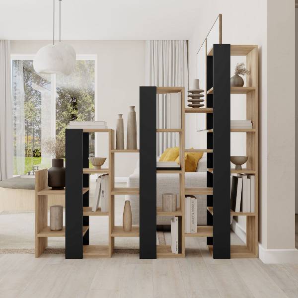 Regal Trennwand ANISSA Grau - Eiche Grau Dekor - Eiche Hell