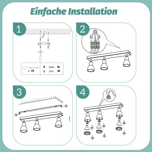 Deckenstrahler Herford Weiß - Metall - 5 x 16 x 42 cm