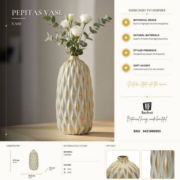 Vase Pepitas Lang Grau - Keramik - 19 x 38 x 19 cm