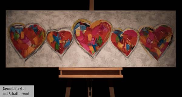 Acrylbild Handgemalt Herz Uv Grau - Baumwollstoff - 150 x 50 x 4 cm