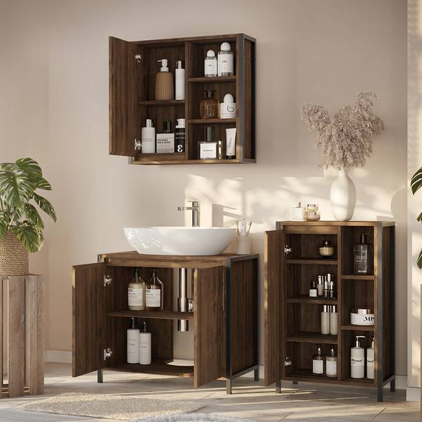 Badmöbel-Set Naola 57740 3er Set Schwarz - Braun - Holzwerkstoff - 70 x 65 x 40 cm