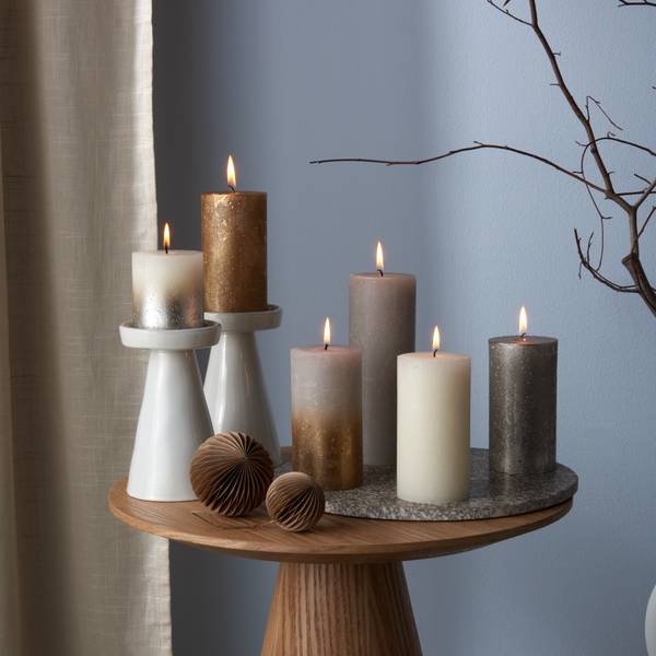 Stumpenkerzen Rustik (6er Set) Champagner - Cremeweiß - Gold - Grau