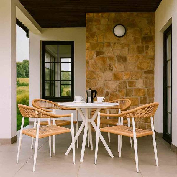 Gartenmöbel Jardin Mueble 5-tlg Beige - Metall - 90 x 75 x 90 cm