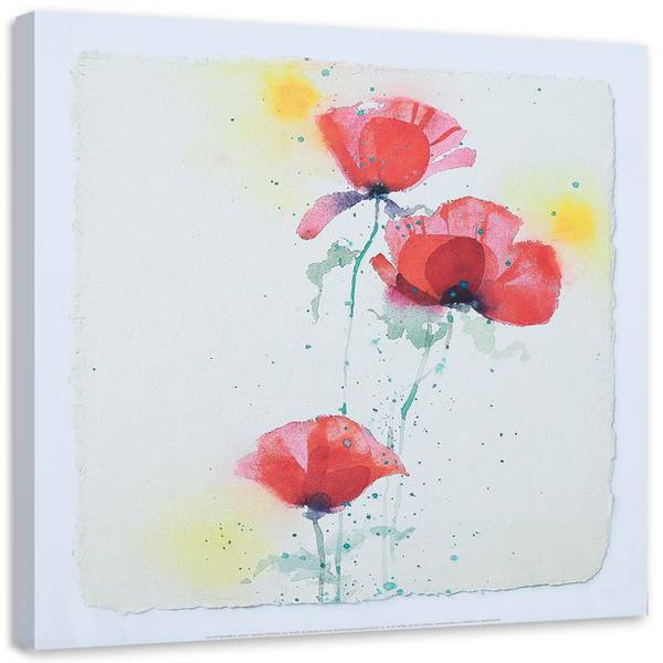 Wandbild wie handgemalt drei mohnblumen 30 x 30 cm