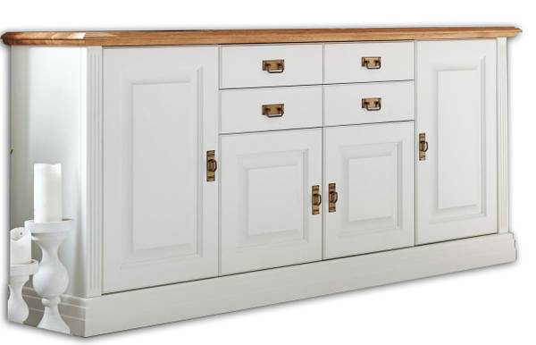 Sideboard Novara 4-türig 2 Schubladen Braun - Weiß - Kiefer - Wildeiche - 203 x 91 x 45 cm