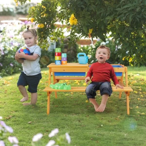 Kindersitzgruppe Holz für Garten Blau - Braun - PVC - 90 x 49 x 85 cm