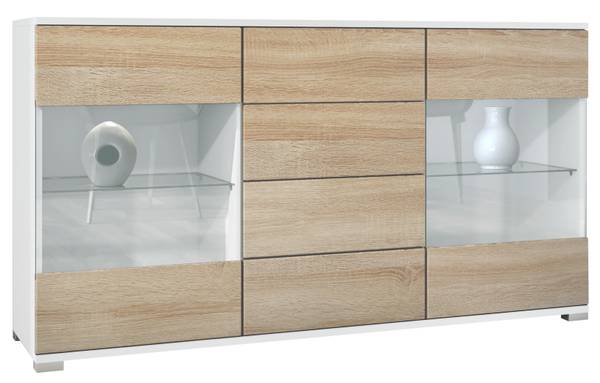 Buffet Bari V1 Imitation chêne brut de sciage - Blanc - Largeur : 139 cm