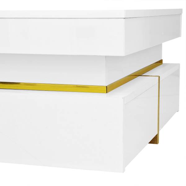 Salontafel Ourea Ⅳ wit glas - hoogglans wit - goud - wit