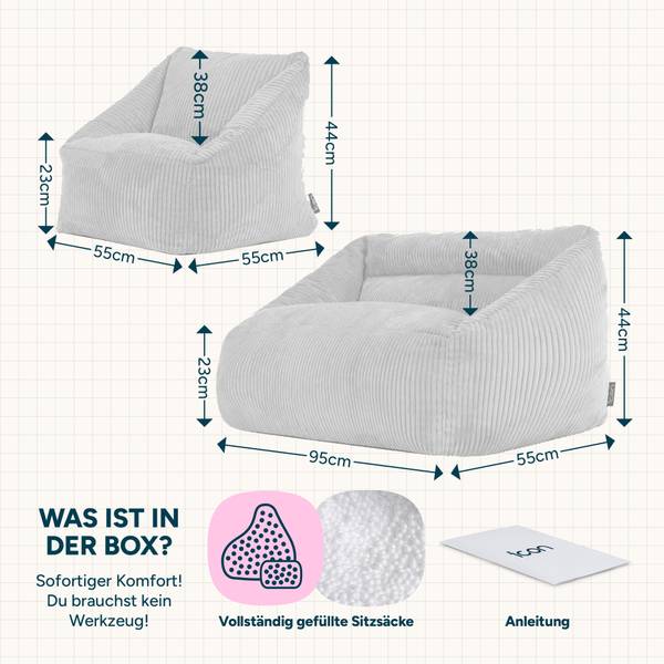 Kindersitzsack Sofa mit Sessel Cecilia Beige