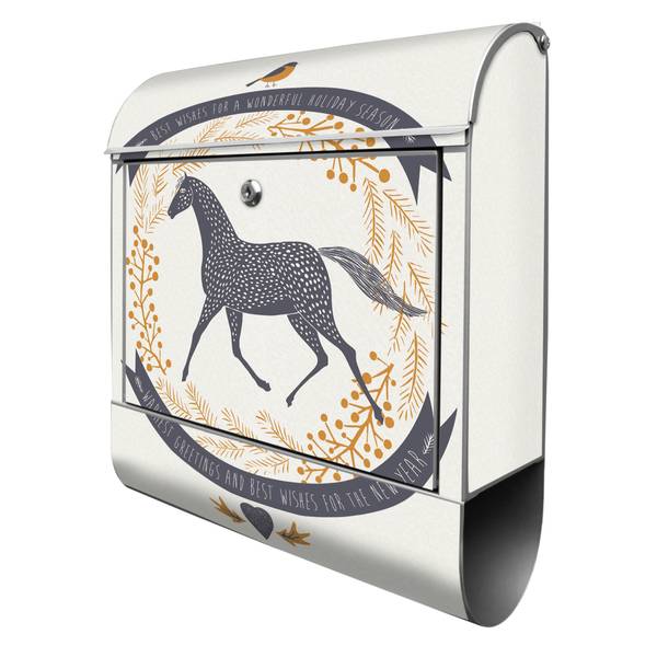 Briefkasten Stahl Pferd und Vogel Grau - Stahl - 38 x 46 x 13 cm