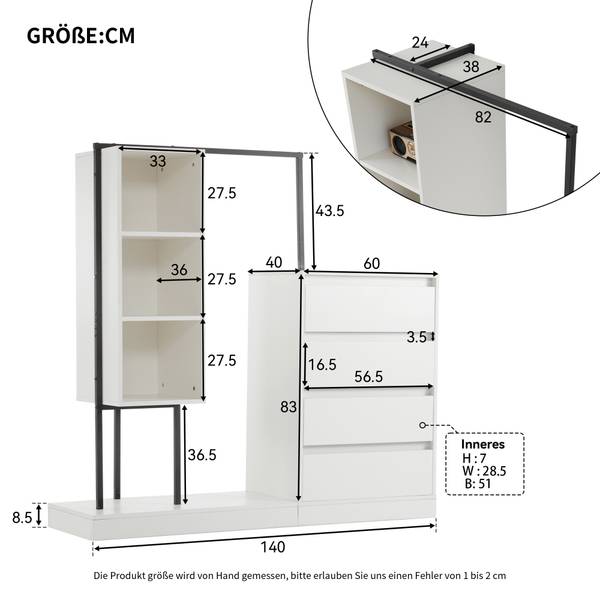 Garderoben-Set Emma Weiß - Holzwerkstoff - 140 x 135 x 38 cm