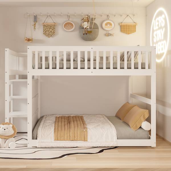 Niedriges Sicherheits-Etagenbett-O1010 Weiß - Massivholz - 145 x 136 x 247 cm