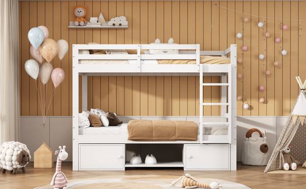 Etagenbett-O0914 Weiß - Massivholz - 95 x 158 x 205 cm