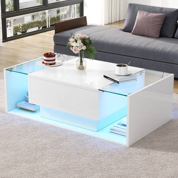 Salontafel Electra Ⅰ wit - plaatmateriaal op houtbasis - glas - 50 x 31 x 100 cm