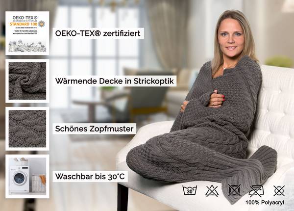 Kuscheldecke 00000160 Grau - Textil - 60 x 1 x 180 cm