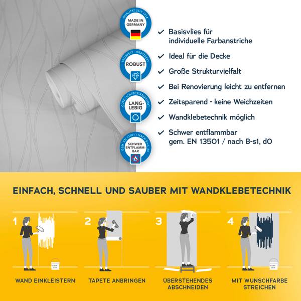 Vliestapete 4771 überstreichbar Design Weiß - Fleece - 53 x 1005 x 1 cm