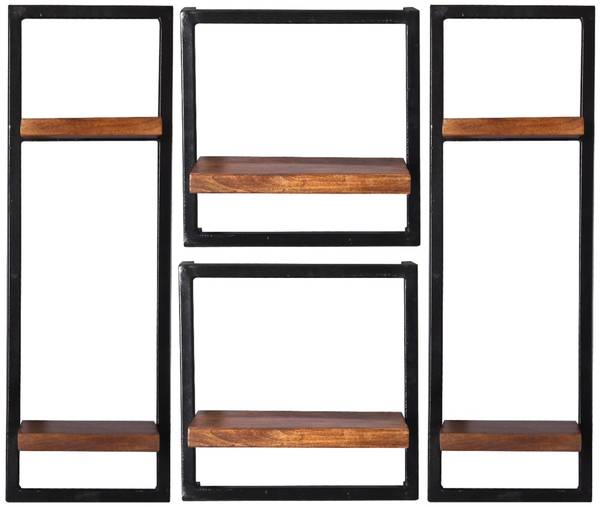 PANAMA Wandregal-Set, 4-teilig Schwarz - Braun - Mango - 95 x 75 x 25 cm