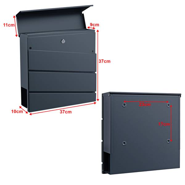 Briefkasten Achtrup Grau - Metall - 37 x 37 x 11 cm