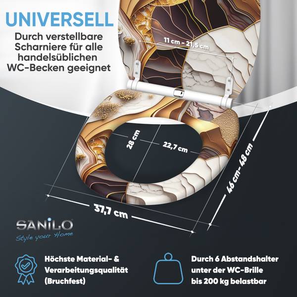 WC-Sitz Marmor Gold Gold - Weiß - Holzwerkstoff - 38 x 6 x 48 cm