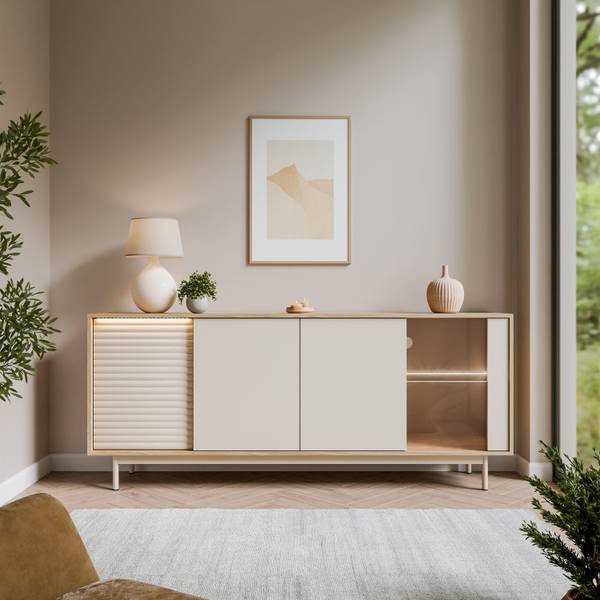 Commode FLORENCE beige - plaatmateriaal op houtbasis - 184 x 77 x 40 cm