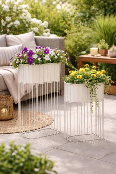 Blumentopf HH-NB1251020 2er Set Weiß - Metall - 30 x 60 x 30 cm
