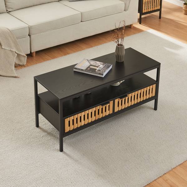 Couchtisch Luniehti Beige - Schwarz - Bambus - Holzwerkstoff - Metall - 40 x 48 x 100 cm
