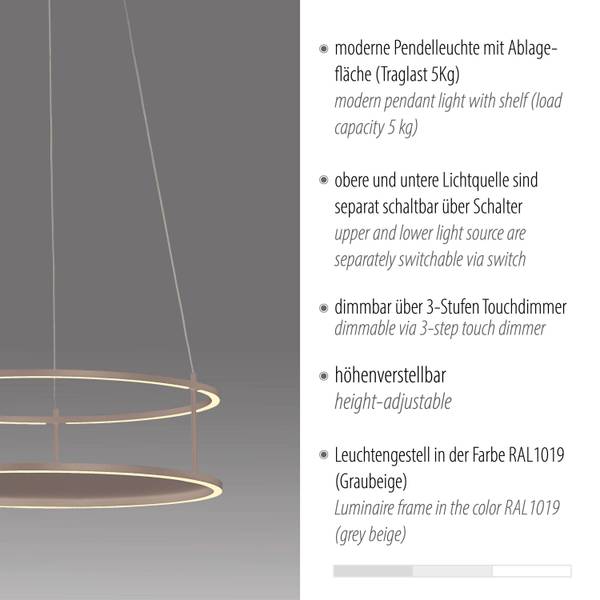 LED Pendelleuchte Touchdimmer Beige