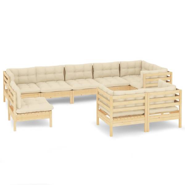 Garten-Lounge-Set 3012465 (9-teilig) Braun - Weiß - Polyester - Kiefer - 64 x 63 x 64 cm