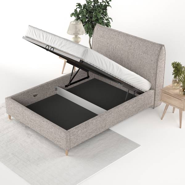 Polsterbett MIRA mit Stauraum Stoff Neve Steingrau - Liegefläche Breite: 120 cm