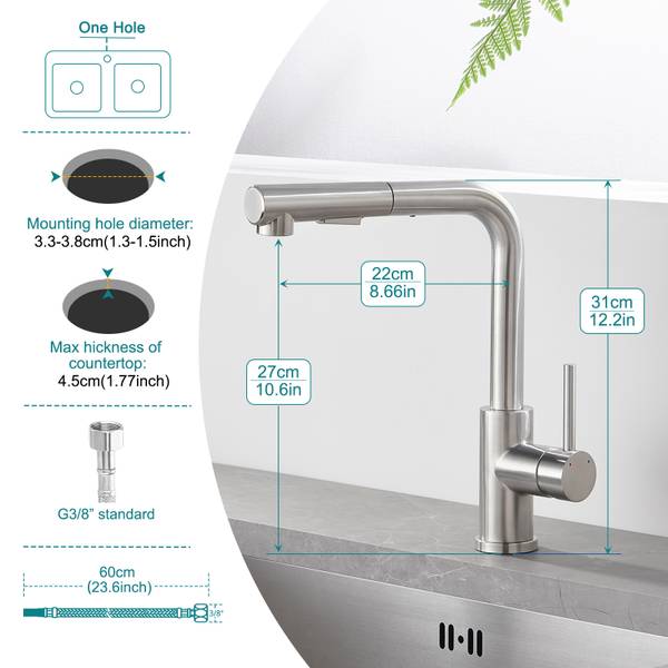 Niederdruck Armatur Küche KF171D Silber - Metall - 23 x 6 x 43 cm