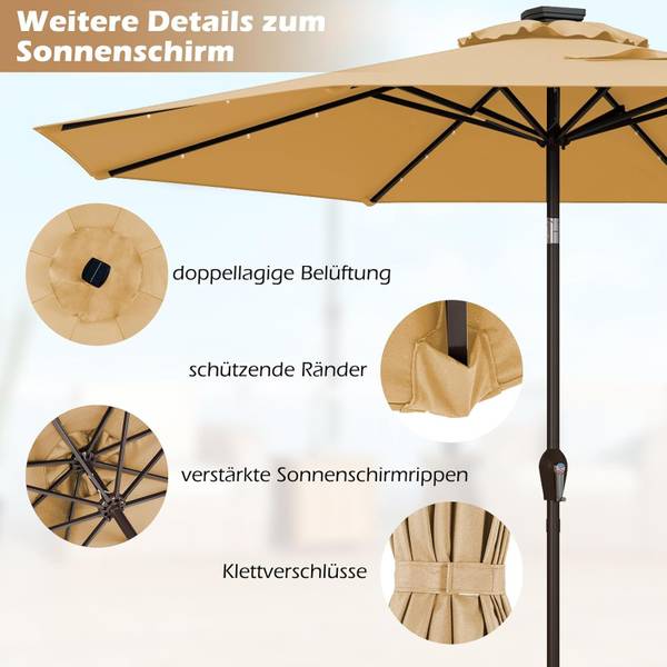 Ø300cm LED Sonnenschirm Beige - Kunststoff - 300 x 245 x 300 cm