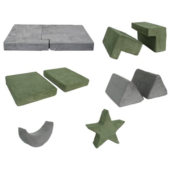Canapé de jeu modulaire enfant, 10 pcs Gris - Vert - Polyester - 140 x 45 x 65 cm