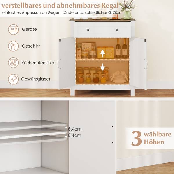 Sideboard VH34842IT Weiß - Holzwerkstoff - 41 x 92 x 80 cm