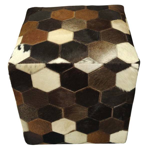 Patchwork Ledersitzkissen Vanita Braun - Holzwerkstoff - Echtfell - 45 x 48 x 45 cm