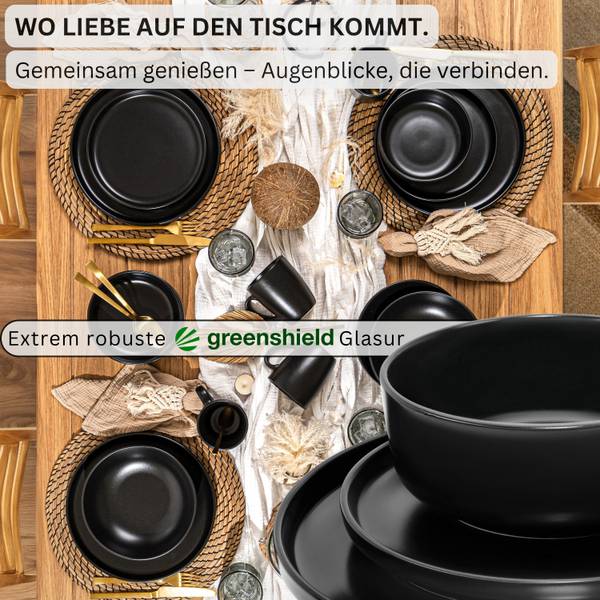 Tafelservice Madeira - 24-teilig Schwarz - Stein - 44 x 6 x 27 cm
