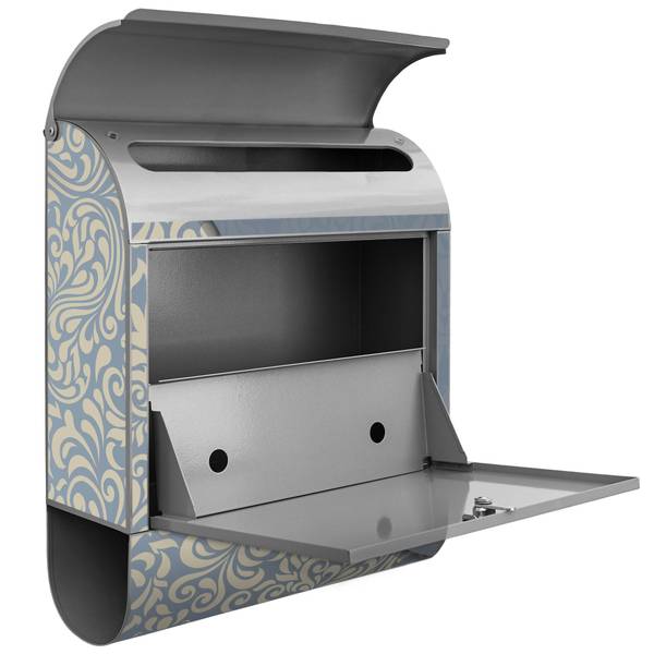 Briefkasten Stahl Blaues Ornament Grau - Stahl - 38 x 46 x 13 cm