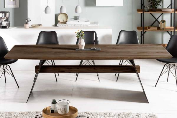 Esstisch GRAND OAK Schwarz - Braun - Eiche - Eisen - 240 x 75 x 100 cm