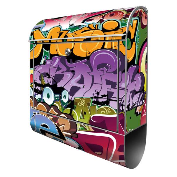 Briefkasten Stahl Graffiti Grau - Stahl - 38 x 46 x 13 cm