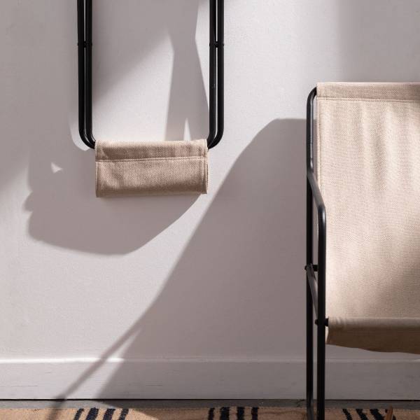 Hocker SIMPLICITY Beige - Flachgewebe - Webstoff - Stahl - 35 x 42 x 31 cm